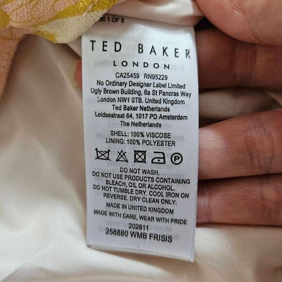 Ted Baker Frill Printed Top in Light Yellow Size 1 US 4 - Picture 6 of 6